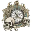 right chest tattoo that includes a Roman clock face, the quote "idol time is the devils time" and a skull  tattoo design idea