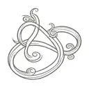 infinity symbol with a small fish, love heart and a wave in it someone. line can be a fishing line with hook tattoo design idea