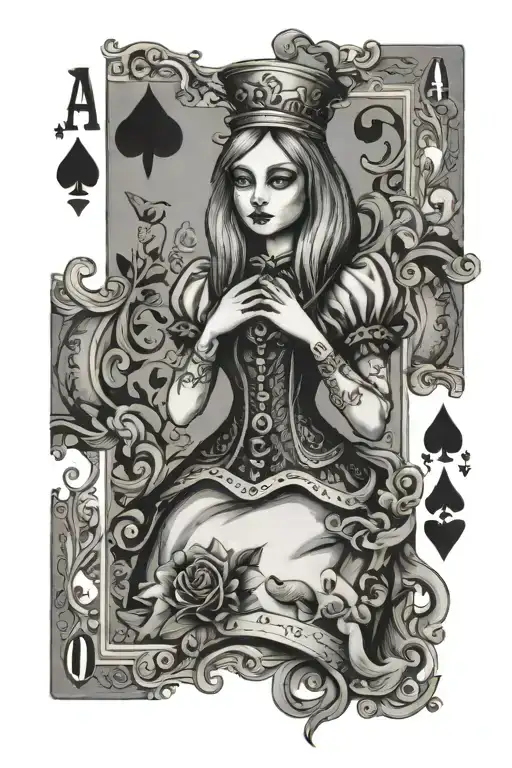 Alice in wonderland inspired tattoo in poker card queen tattoo design idea