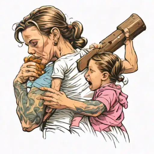 mom trying to take child away from dad and judge smashes her on the head with hammer tattoo design idea