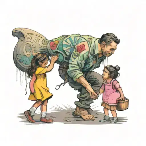 mom trying to take child girl away from dad  tattoo design idea