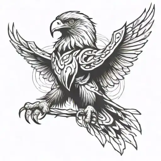 A sketch-style design of an eagle with a symbolic representation of your brother's spirit intertwined tattoo design idea