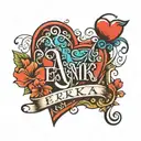name Erika with a heart near the letter A tattoo design idea
