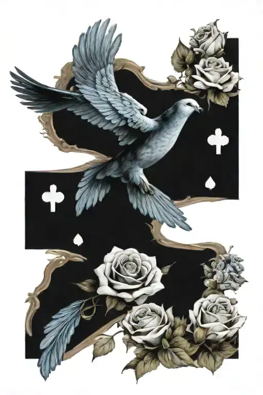 memorial for grandparents playing cards blue dove. hands holding , roses and cross tattoo design idea