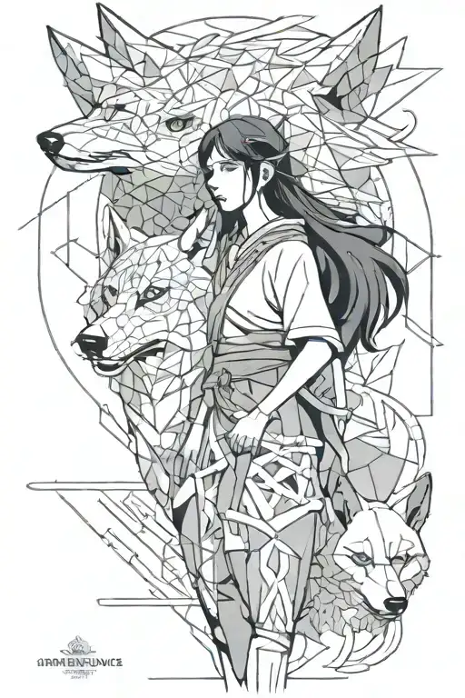 San from Princess Mononoke wih her wolf but like the cover of the book Steppenwolf by Hermann Hesse tattoo design idea