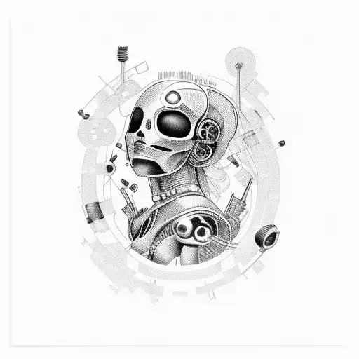 Feminine cyborg welding tattoo design idea