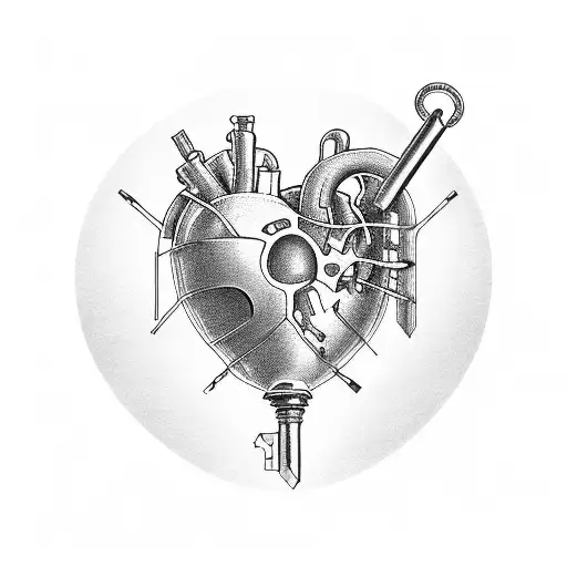 A captivating combination of a pacemaker and a mechanical key, representing the key to a healthy and well-functioning heart tattoo design idea
