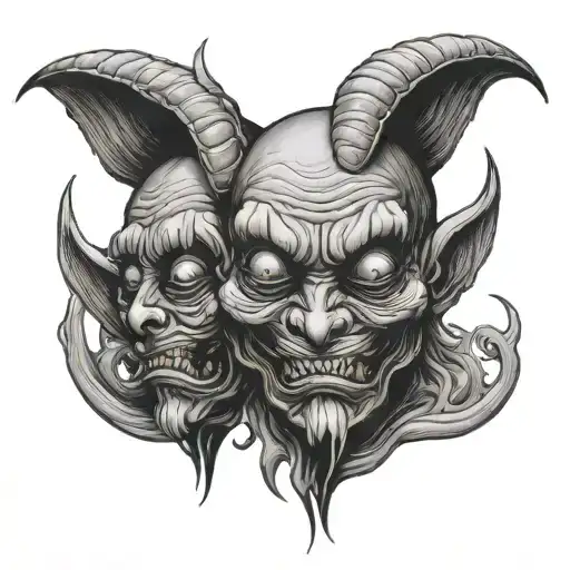 siamese twin head creepy monster  tattoo design idea