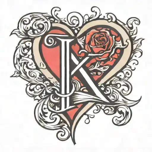 letter k, heart, unconditional love symbol tattoo design idea