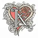 letter k, heart, unconditional love symbol tattoo design idea