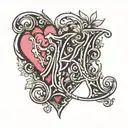 letter k, heart, unconditional love symbol tattoo design idea