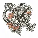 letter k, heart, unconditional love symbol tattoo design idea