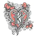 letter k, heart, unconditional love symbol tattoo design idea