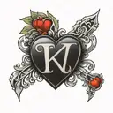 letter k, heart, unconditional love symbol tattoo design idea