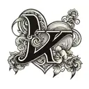 letter k, heart, unconditional love symbol tattoo design idea