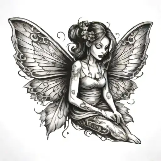 fairy fly away tattoo design idea