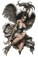 angel turning into a demon girl falling from cliff wings falling off  tattoo design idea