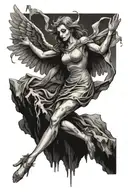 angel turning into a demon girl falling from cliff wings falling off  tattoo design idea