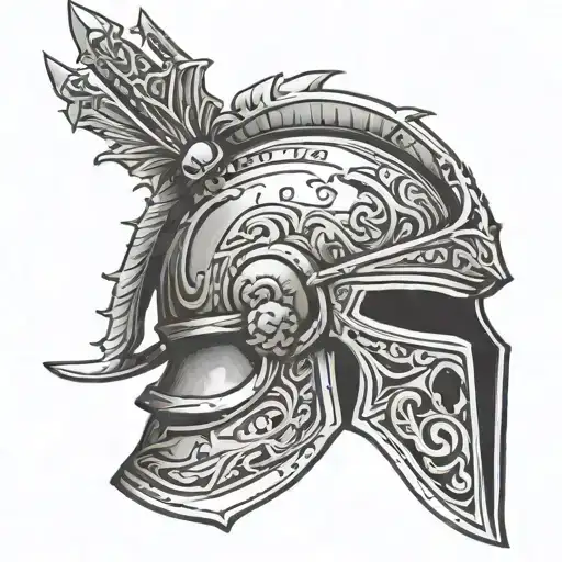 centurion helmet adorned with swords tattoo design idea