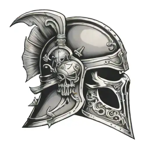 centurion helmet side view with skull and crossbone swords  tattoo design idea