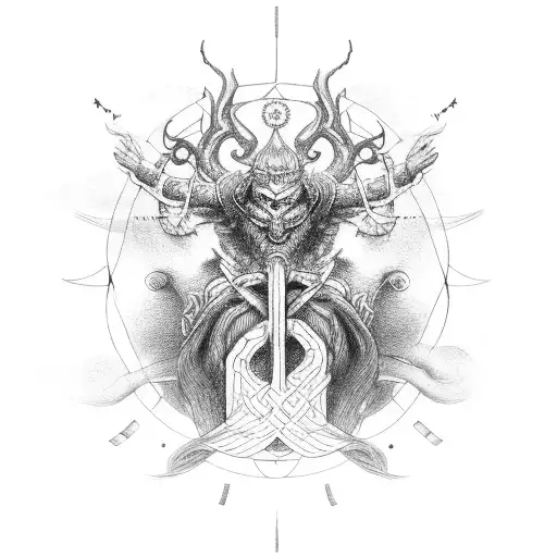 odin hanging on yggdrasil tattoo design idea