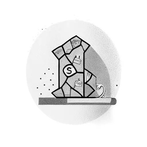 A bookshelf made of sandcastles with chemistry symbols on the books tattoo design idea