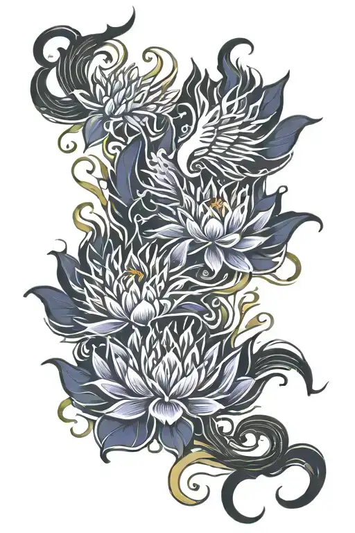 phoenix fire lotus flowers growing tattoo design idea