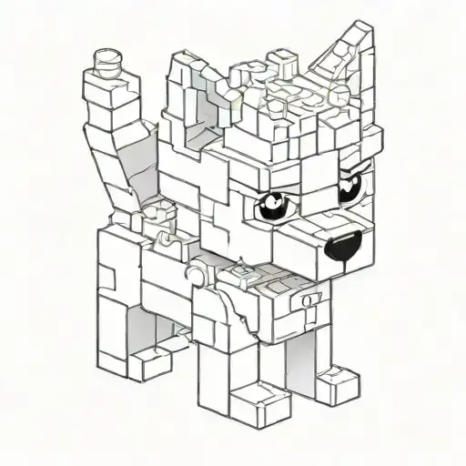 A lego brick being built by a husky, representing your love for lego and huskies tattoo design idea