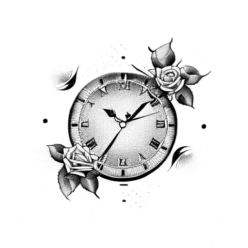 Clock with roses and doves tattoo design idea