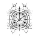 Clock with roses and doves tattoo design idea