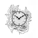 Clock with roses and doves tattoo design idea