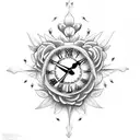 Clock with roses and doves tattoo design idea