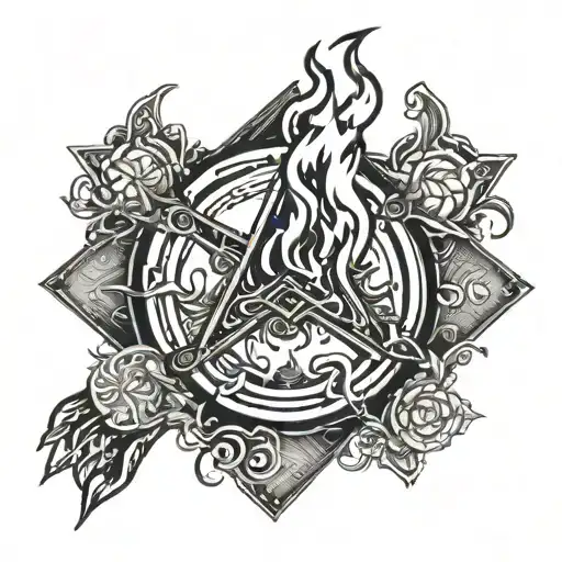 A bonfire in the shape of a trust symbol, merging the client's interests in bonfires and trust tattoo design idea