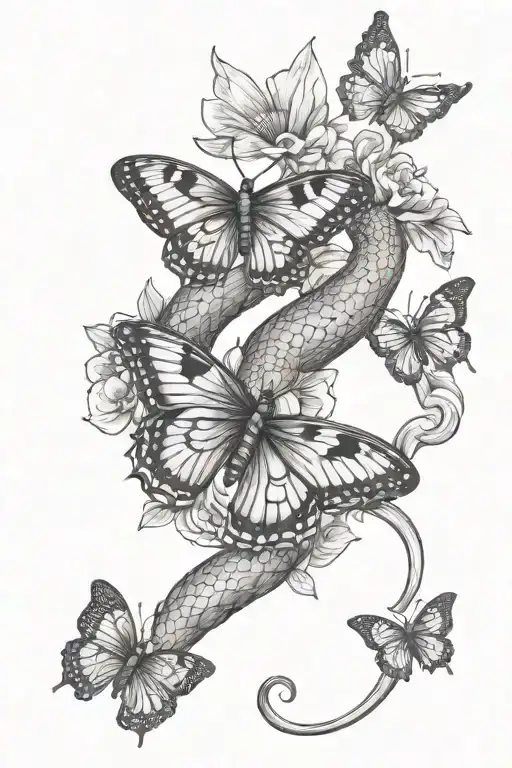 snake and butterfly tattoo design idea
