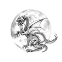 medieval Dragon in front of a full moon tattoo design idea