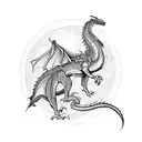 medieval Dragon in front of a full moon tattoo design idea