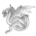 medieval Dragon in front of a full moon tattoo design idea