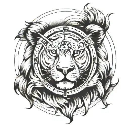 lion clock face  tattoo design idea