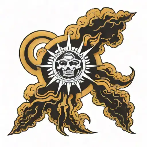 Paleolithic cloud tattoo design with a sun shining tattoo design idea