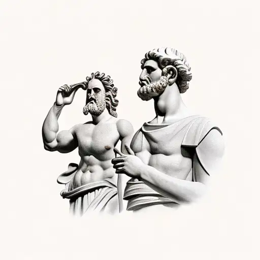 greek thinkers on the background of the amphitheater tattoo design idea