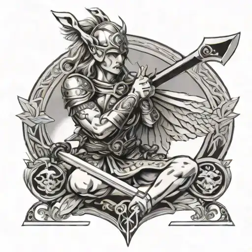 A Nordic Valkyrie warrior practicing jiu jitsu tattoo design idea