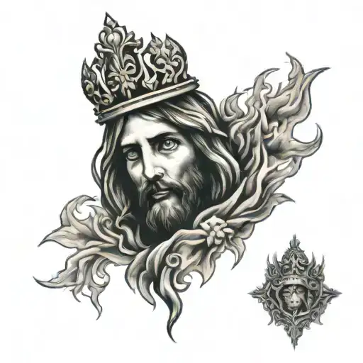 jesus's crown on fire tattoo design idea