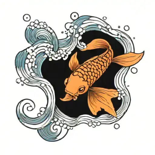 A koi fish swimming through geometric waves and water ripples tattoo design idea