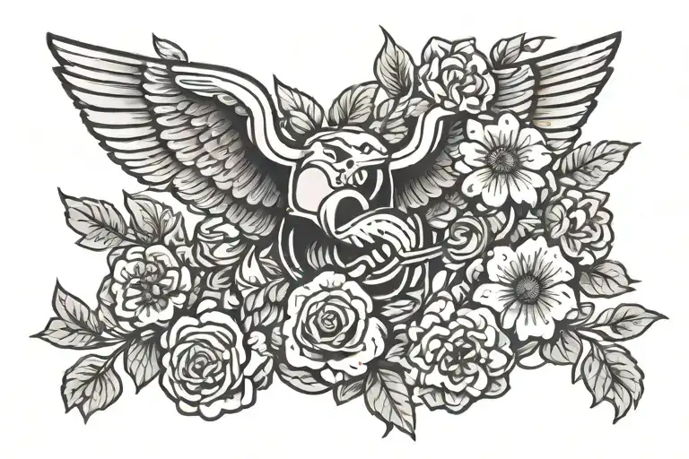 air force and flowers symbolizing strength tattoo design idea