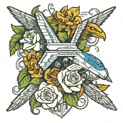 air force and flowers symbolizing tattoo design idea