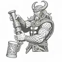 Thor battling a giant serpent while pouring a pint of mead tattoo design idea