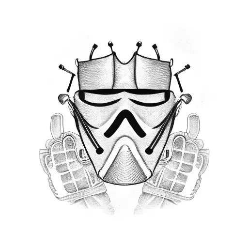 goalkeeper glove whith theatre mask whith  bodybuilding tattoo design idea