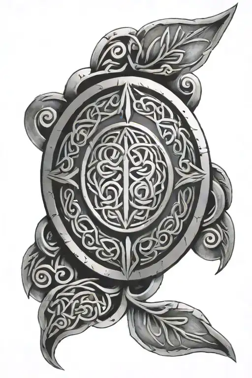 A Celtic shield with a hidden Celtic knot pattern representing protection and strength tattoo design idea