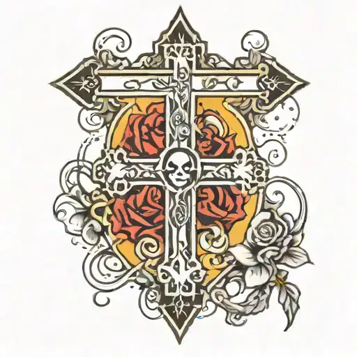 Cross surrounded with death where is your sting text tattoo design idea
