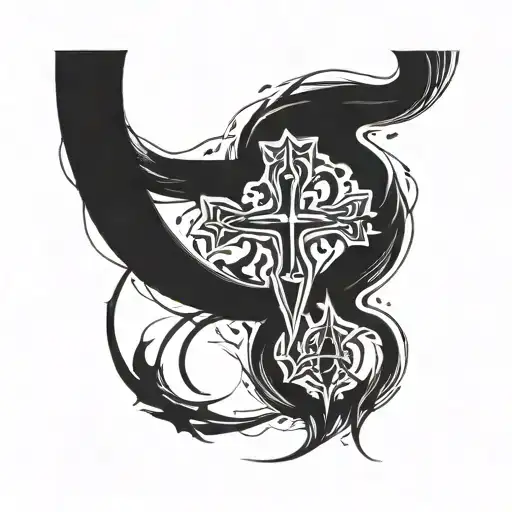 a cross band tattoo with the alpha symbol on the right and the omega symbol on the left tattoo design idea